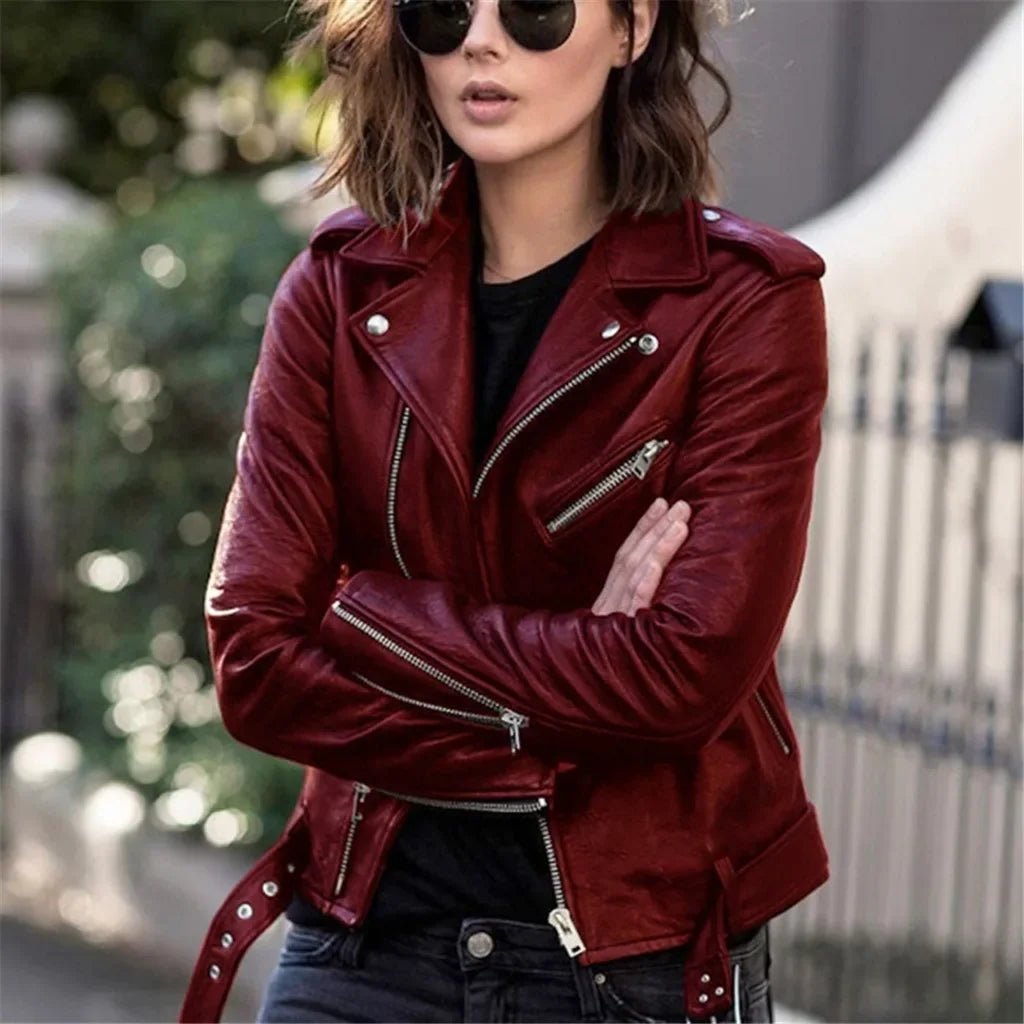 Spring Autumn plus Size Women's Short Biker Style PU Leather Jacket Slim Fit Winter Coat Female Fashion Outerwear Coat