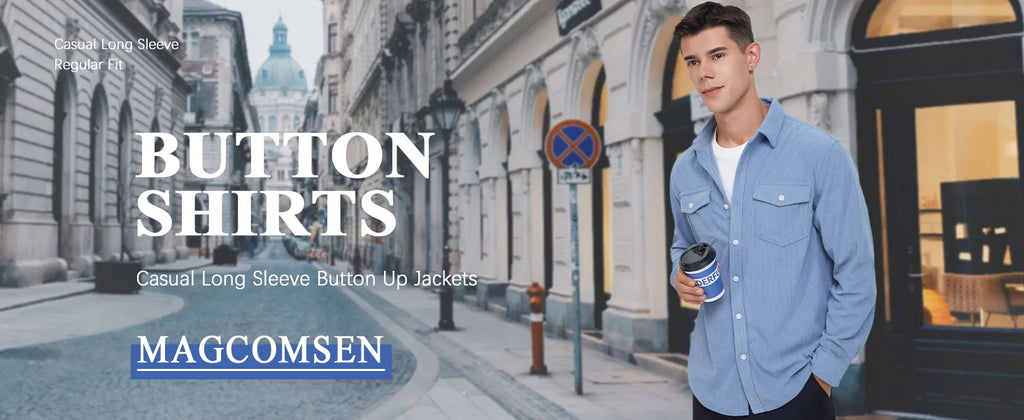MAGCOMSEN Men's Corduroy Jacket Long Sleeve Casual Light Shirt with Chest Pocket Work Daily Jacket Spring and Autumn Coat