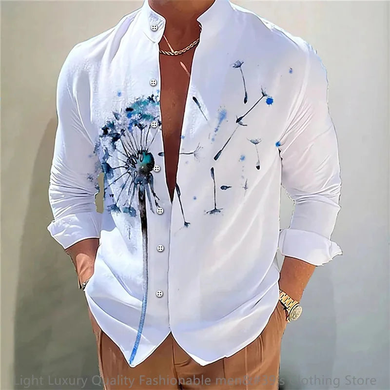Neues Herren hemd Langarmhemd 3D-Druck Blumenmuster lang ärmel ige stehende Kleidung Mode lässig XS-6XL weichen Stoff