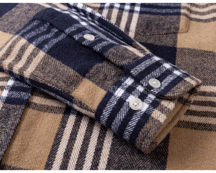 Langärmliges Flanell-Karohemd für Herren – weiche reine Baumwolle, Button-Down-Hemden, dick, Herbst und Winter – Wochenend-Casual, Ausgehen