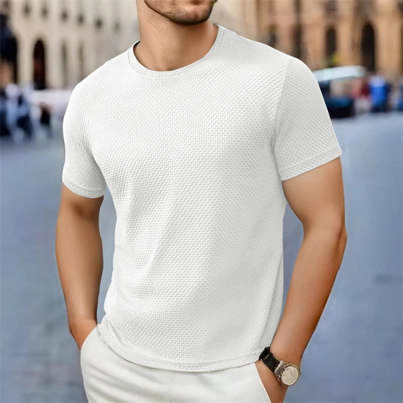 Lässiges Kurzarm-T-Shirt für Herren, 2025, neue Knochenblume, einfarbig, O-Ausschnitt, modisch, atmungsaktiv, bequem, Sommer, vielseitiges Oberteil