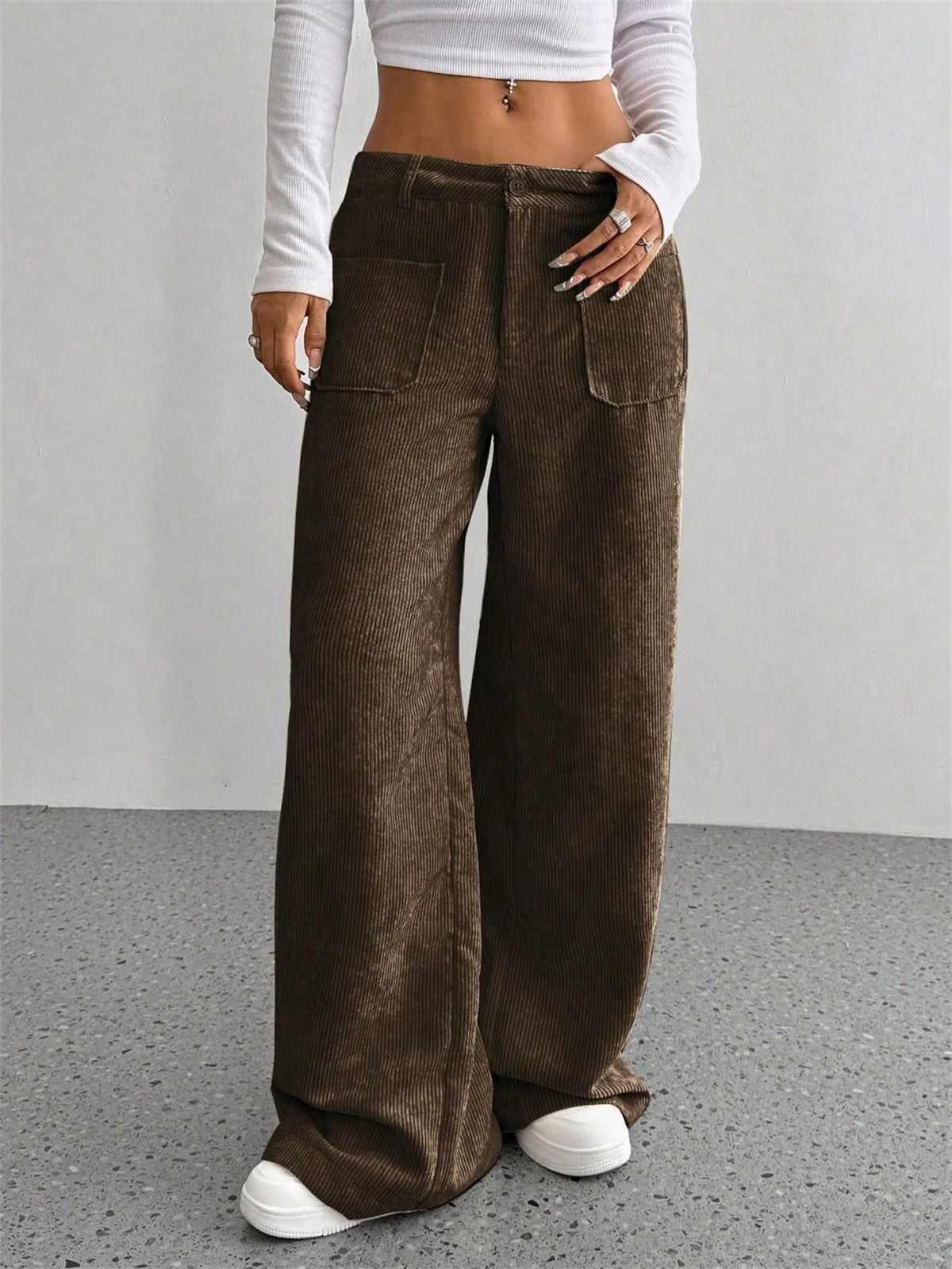 Women Autumn Winter Corduroy Pant Fashion Retro New In Wide Leg Trousers Lady Casual High Waist Solid Pants Street Chic Clothes