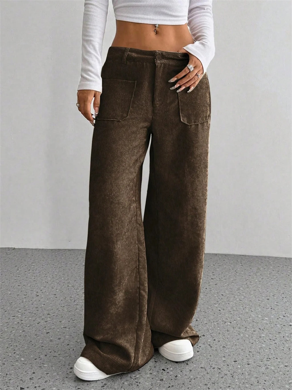 Women Autumn Winter Corduroy Pant Fashion Retro New In Wide Leg Trousers Lady Casual High Waist Solid Pants Street Chic Clothes