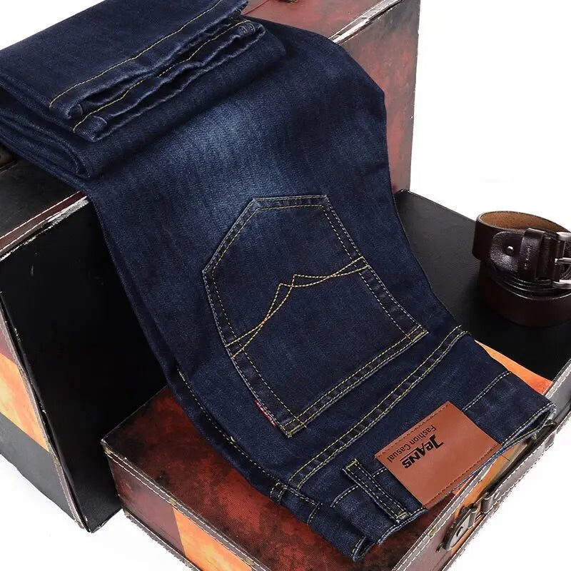 Männer Mode Gerade Jeans Männer 2025, Neue Stretch Slim Fit Hosen Bequeme Weiche Business Denim Hosen Männliche Marke Kleidung