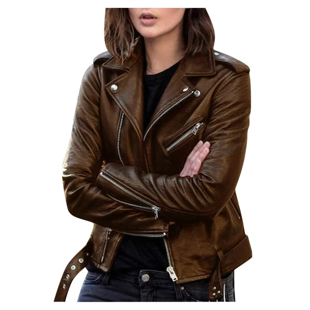 Spring Autumn plus Size Women's Short Biker Style PU Leather Jacket Slim Fit Winter Coat Female Fashion Outerwear Coat