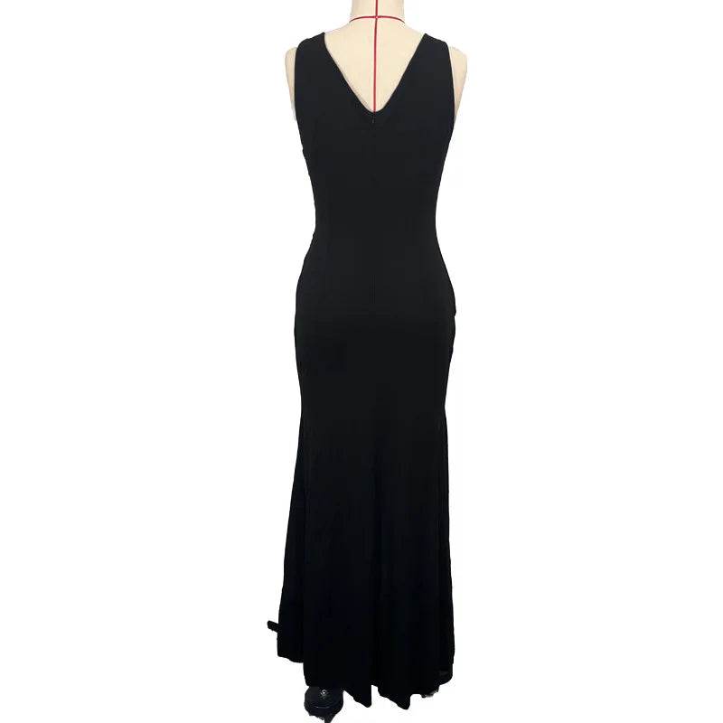 Sexy Schlitz, Rüschen, ärmellos, Abendkleider für Damen, modisch, V-Ausschnitt, schlank, plissiert, elegantes weibliches Maxi-langes Kleid 2025,