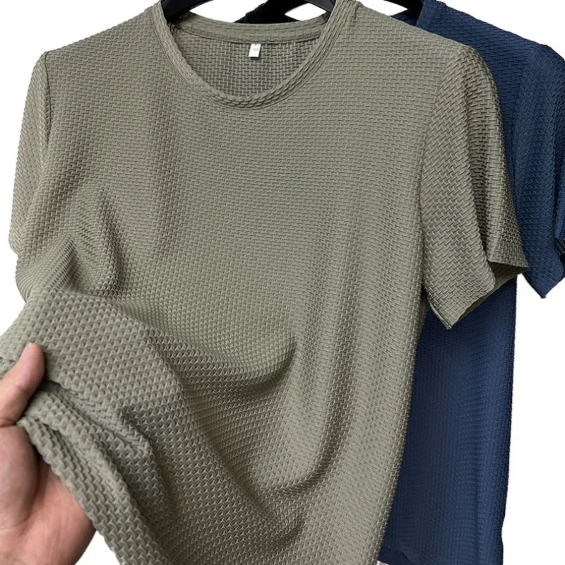 Sommer Eis Seide High-End einfarbig hochwertige Kurzarm T-Shirts Herren atmungsaktive Mode T-Shirt männliche Marke Kleidung 4xl
