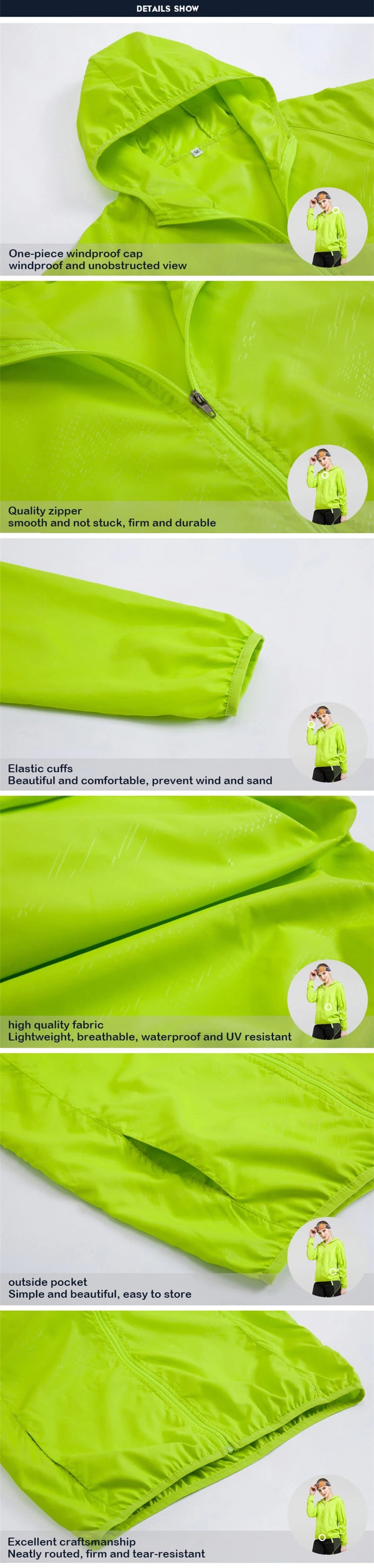 JNLN Unisex Wanderjacke Herren Damen Wasserdicht Schnelltrocknend Camping Windjacke Outdoor Trekking Angeln Regenmantel Anti UV Kleidung
