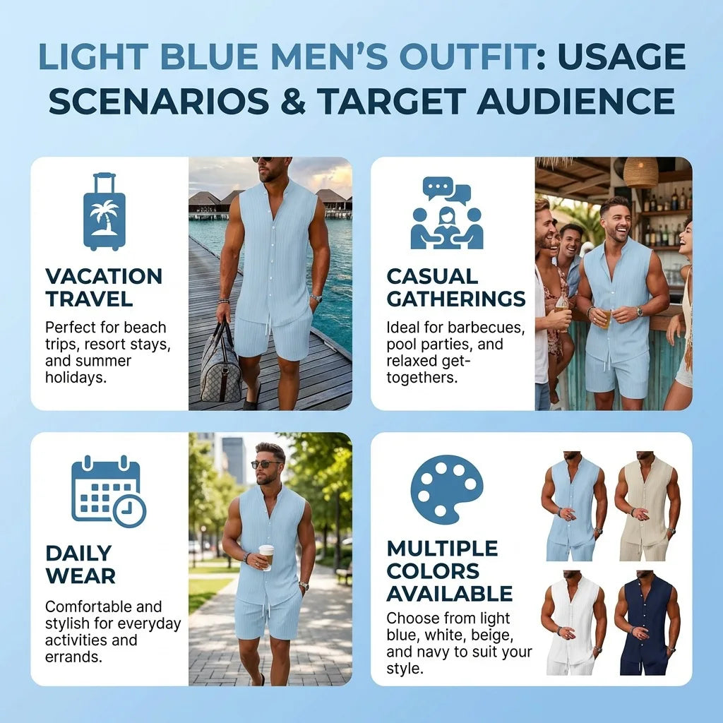 Sommer Neue Herren Mode Stehkragen Einfarbiges Besticktes Ärmelloses Hemd Shorts Set Lässige Strandkleidung