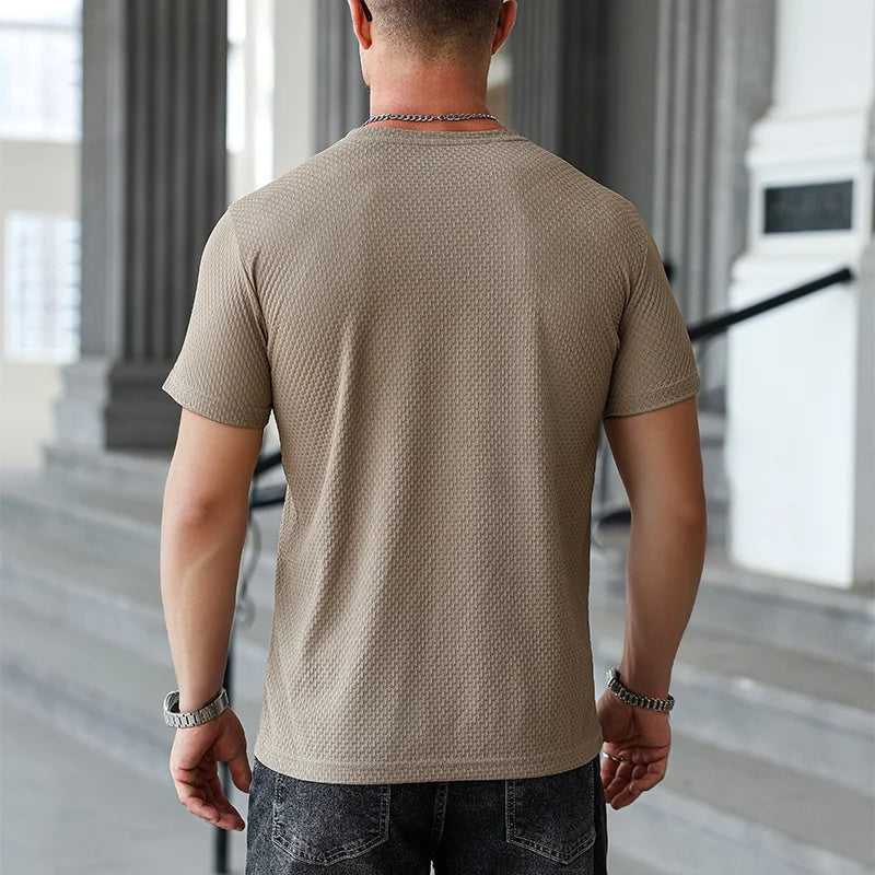 Lässiges Kurzarm-T-Shirt für Herren, 2025, neue Knochenblume, einfarbig, O-Ausschnitt, modisch, atmungsaktiv, bequem, Sommer, vielseitiges Oberteil