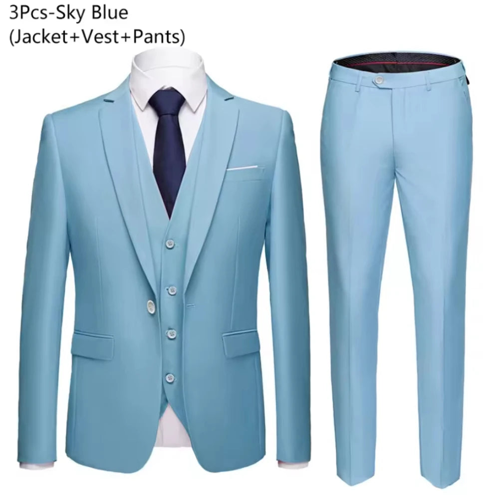 Anzüge für Männer, 3-teiliges Set, elegante Hochzeit, modisch, klassisch, volle Jacken, Weste, Hosen, Blazer, Outfit, 2025, formelles Kostüm