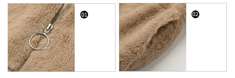 2025, Winter frauen Warme Jacke Zipper Strickjacke Faux Pelz Mode Langarm Stehen Kragen Plüsch Mantel für Weibliche
