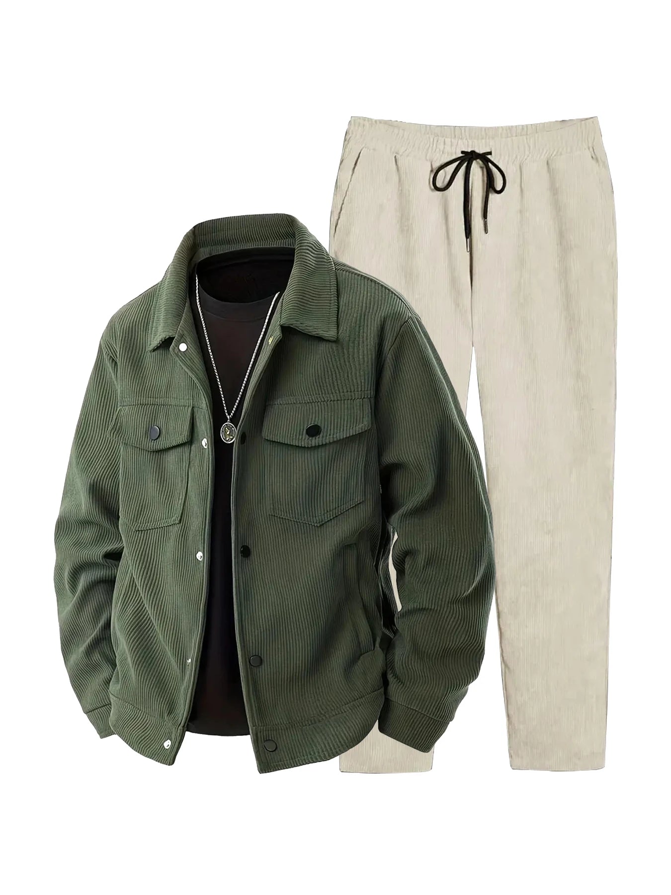 Men's fall/winter corduroy set – must-have! Vintage, wrinkle-free, fits all. Warm for swings, pairs well, understated style.
