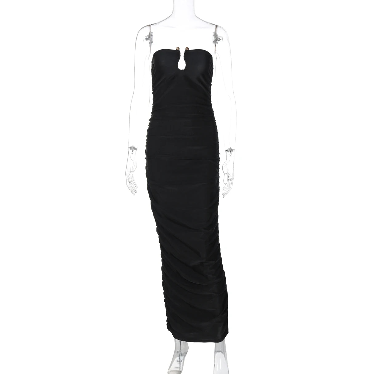 Dulzura ärmelloses, trägerloses, plissiertes Maxikleid mit Knopf, sexy, elegantes langes Kleid für Damen, Party, Club, Büro, Frühling und Sommer