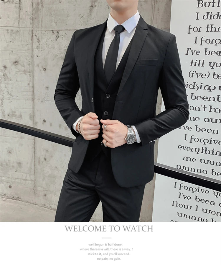 Herren-Slim-Fit-Dreiteiler im koreanischen Stil für Business, professionelle formelle Kleidung, Trauzeuge, Bräutigam, Hochzeit, koreanischer Stil, kleiner Sui