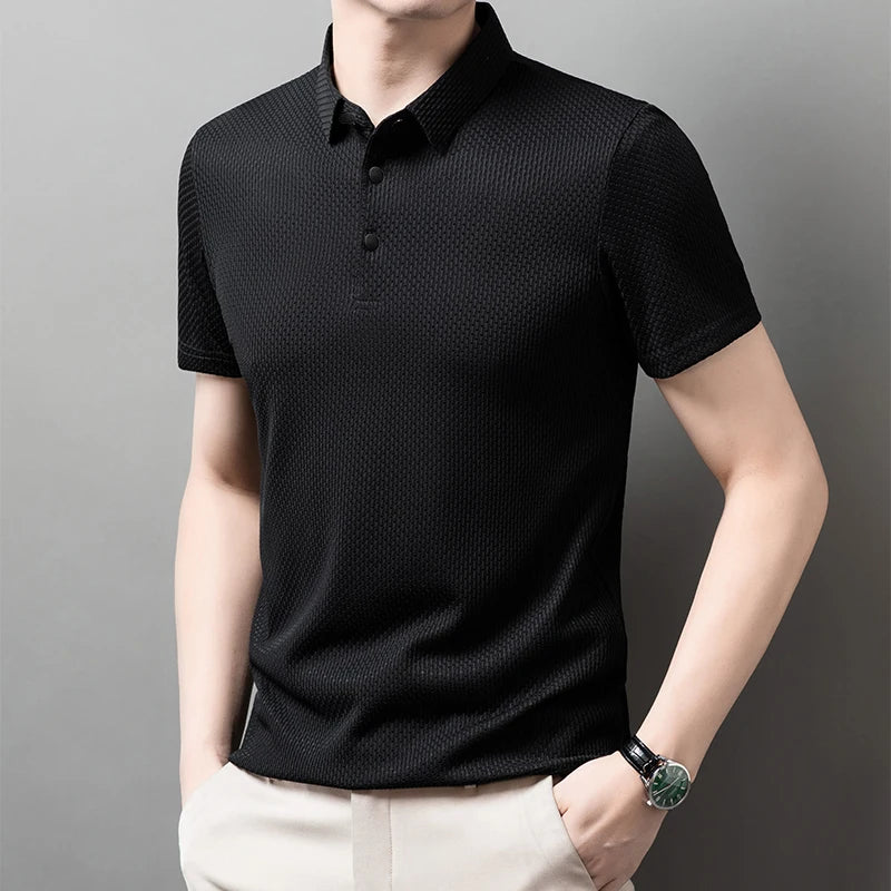 Neue männer Business Casual Kurzarm Knochen Blume Einfarbig POLO-Shirt Mode Atmungsaktive Komfortable Sommer Vielseitig Top