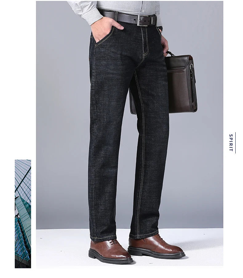 Männer Frühling Herbst Vintage Schwarz Business Jeans Männer Casual Gerade Stretch Klassische Arbeit Denim Hosen Bequeme Hose