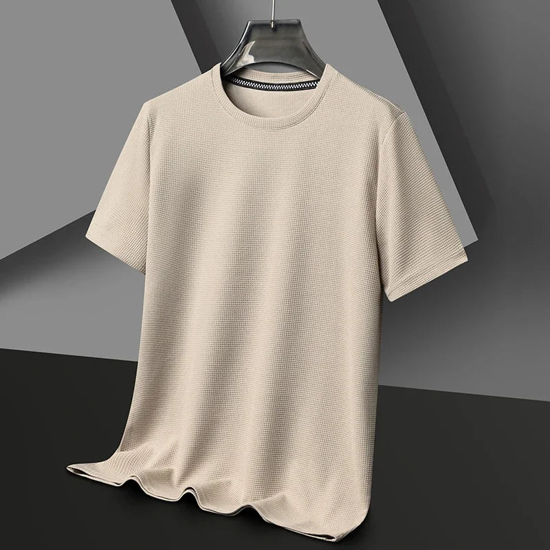 Kurzarm-PoloshirtKurzarm Waffle Solid Polot Fashion Splicing Herren-Rundhals-Top aus Baumwolle mit kurzen Ärmeln für den täglichen Gebrauch