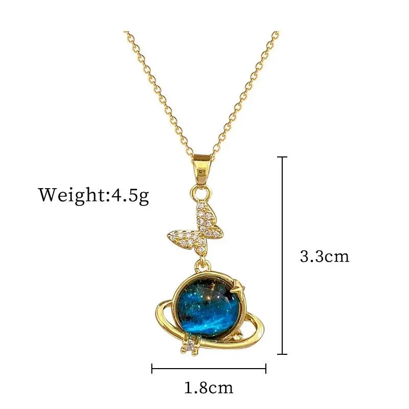Licht Luxus Titan Stahl Stern Serie Halskette für Frauen Gold Farbe Planet Mond Astronaut Anhänger Halsketten Schmuck Geschenke