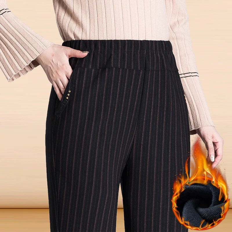 Autumn Winter Women Pants New Elastic High Waist Straight Pants Middle Elderly Mom Casual Pants Oversize XL- 9XL Female Trousers