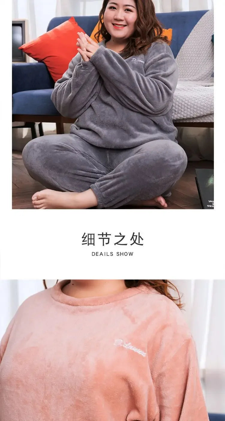 Winter pyjamas Korallen vlies warme Pyjamas Set dicke Langarm große Größe 85kg außerhalb Pyjamas elastische Taille Hosen Pyjama Set