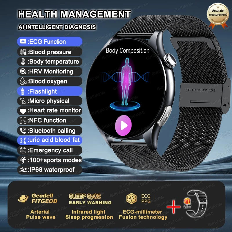 2025, neue EKG + PPG, Gesundheitsdiagnose, Smartwatches, Männer und Frauen, Uhr, Harnsäure, Lipid, BP, Herzfrequenz-Tracker, NFC, Sport-Smartwatch, IOS