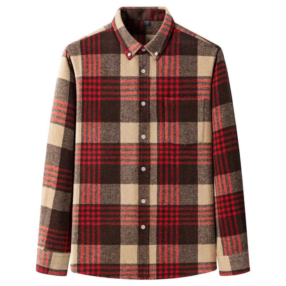 Langärmliges Flanell-Karohemd für Herren – weiche reine Baumwolle, Button-Down-Hemden, dick, Herbst und Winter – Wochenend-Casual, Ausgehen
