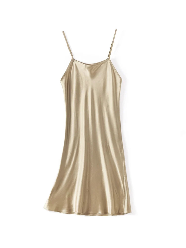 SuyaDream Damen-Minikleid, 19 mm, 100 % echte Seide, ärmellos, solide Spaghettiträger, Schlafkleider, 2022, elegante, schicke Kleidung