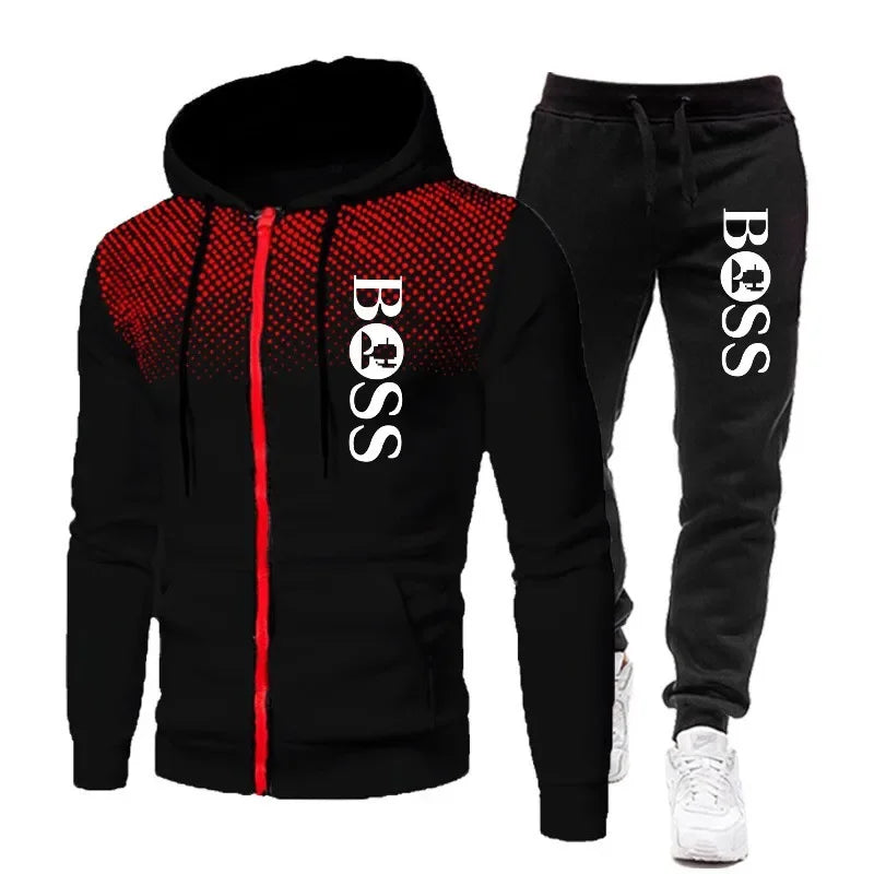 2025 Herren Herbst/Winter Freizeit Fitness Basketball zweiteilige Outdoor-Mode Reißverschluss Kapuzenjacke + Jogginghose Set