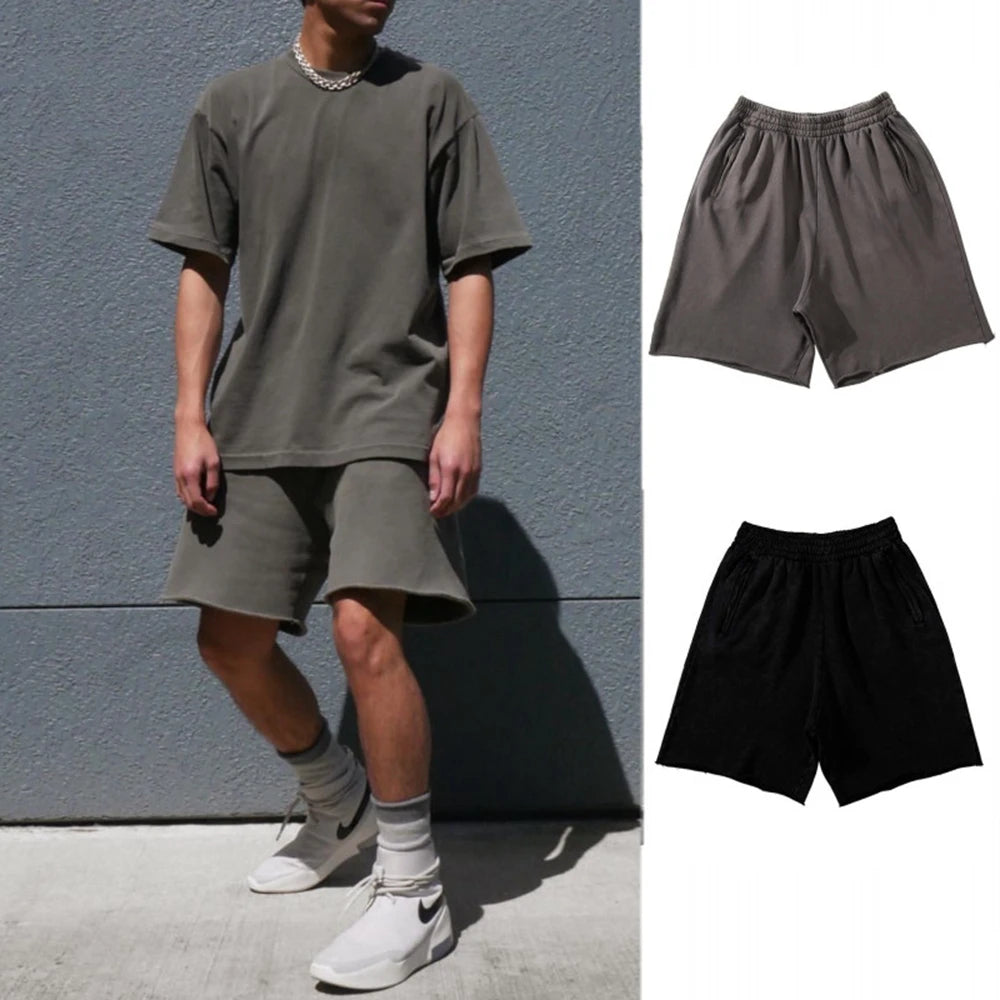 Herren dicke Baumwolle sportliche Laufs horts heben Bodybuilding Jogging hose Fitness kurze Jogger Gym schwarz Kanye Grey West Shorts
