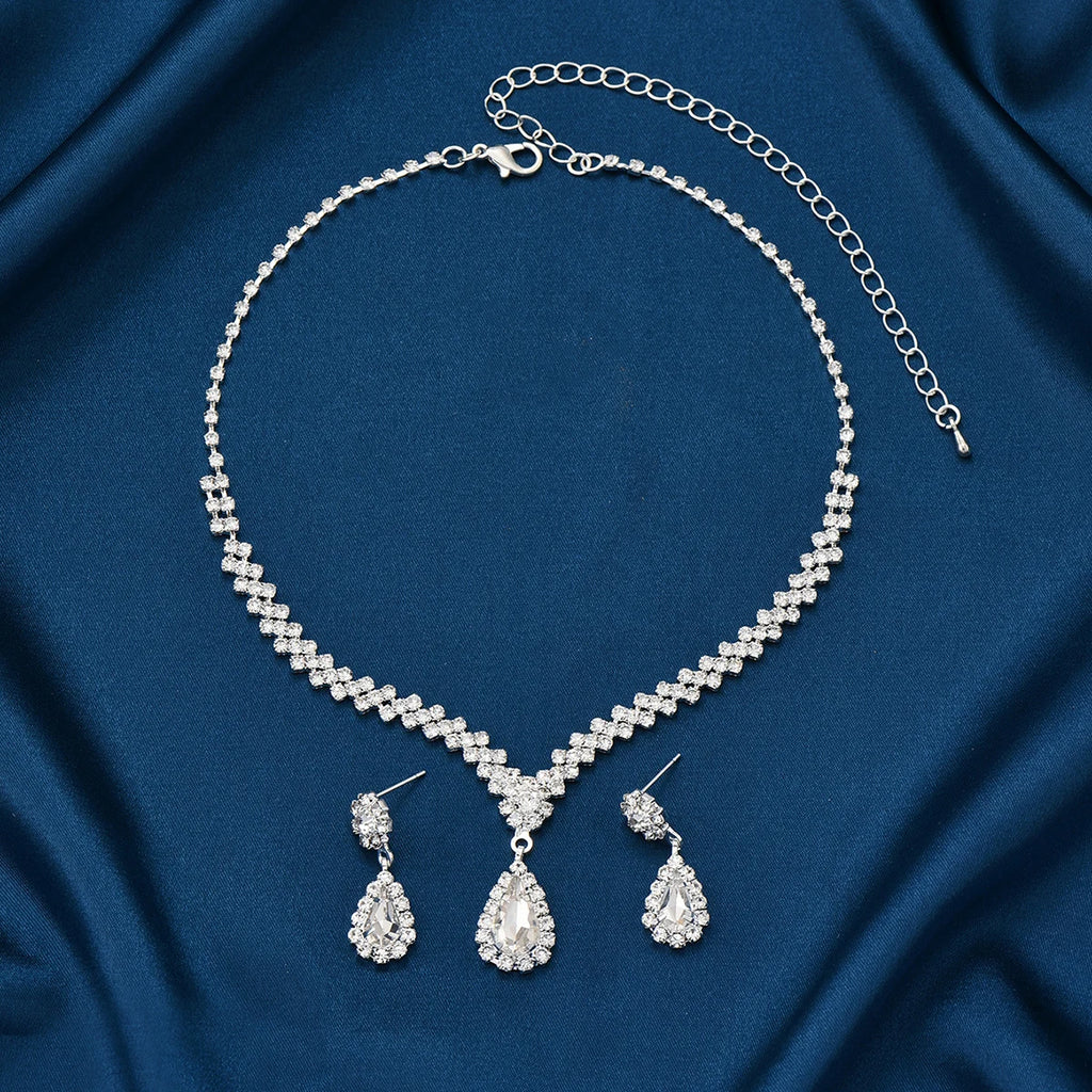 3 Pieces Of Fashionable Women's Water Drop Necklaces And Earrings Set For Wedding Season, Banquet And Party Accessories-2910