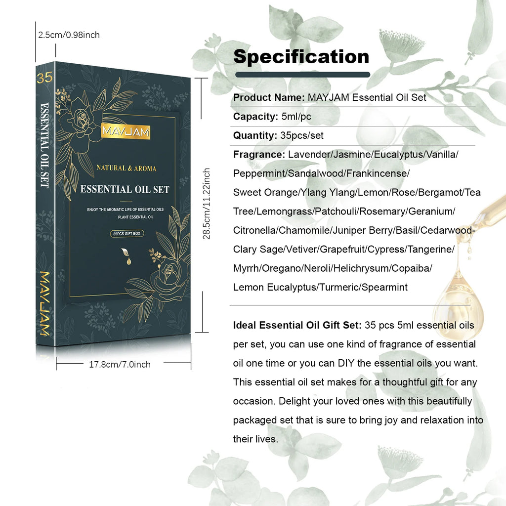 MAYJAM 35 Flaschen Aromatherapie-Geschenkset für ätherische Öle, Lavendel, Jasmin, Eukalyptus, Vanille, Pfefferminze, Sandelholz, Duftöle