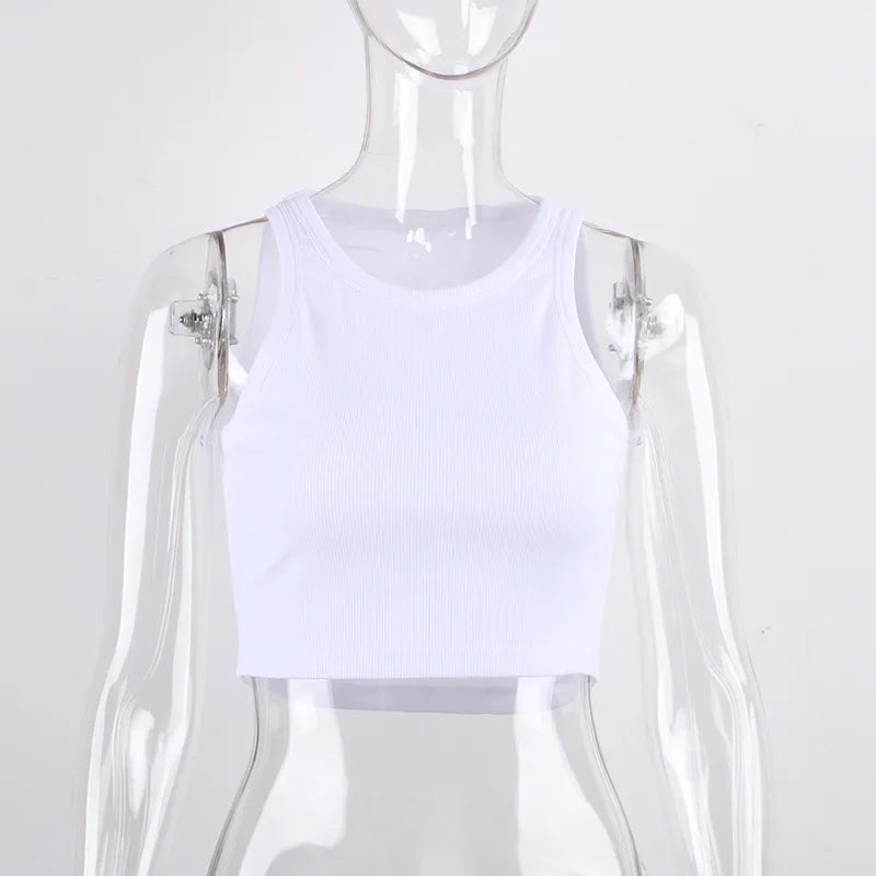Rippstrick grünes Damen-Tanktop, Sommer, lässig, Basic, dünn, Weste, ärmellos, weiß, schulterfrei, Y2K, sexy Damen-Crop-Top