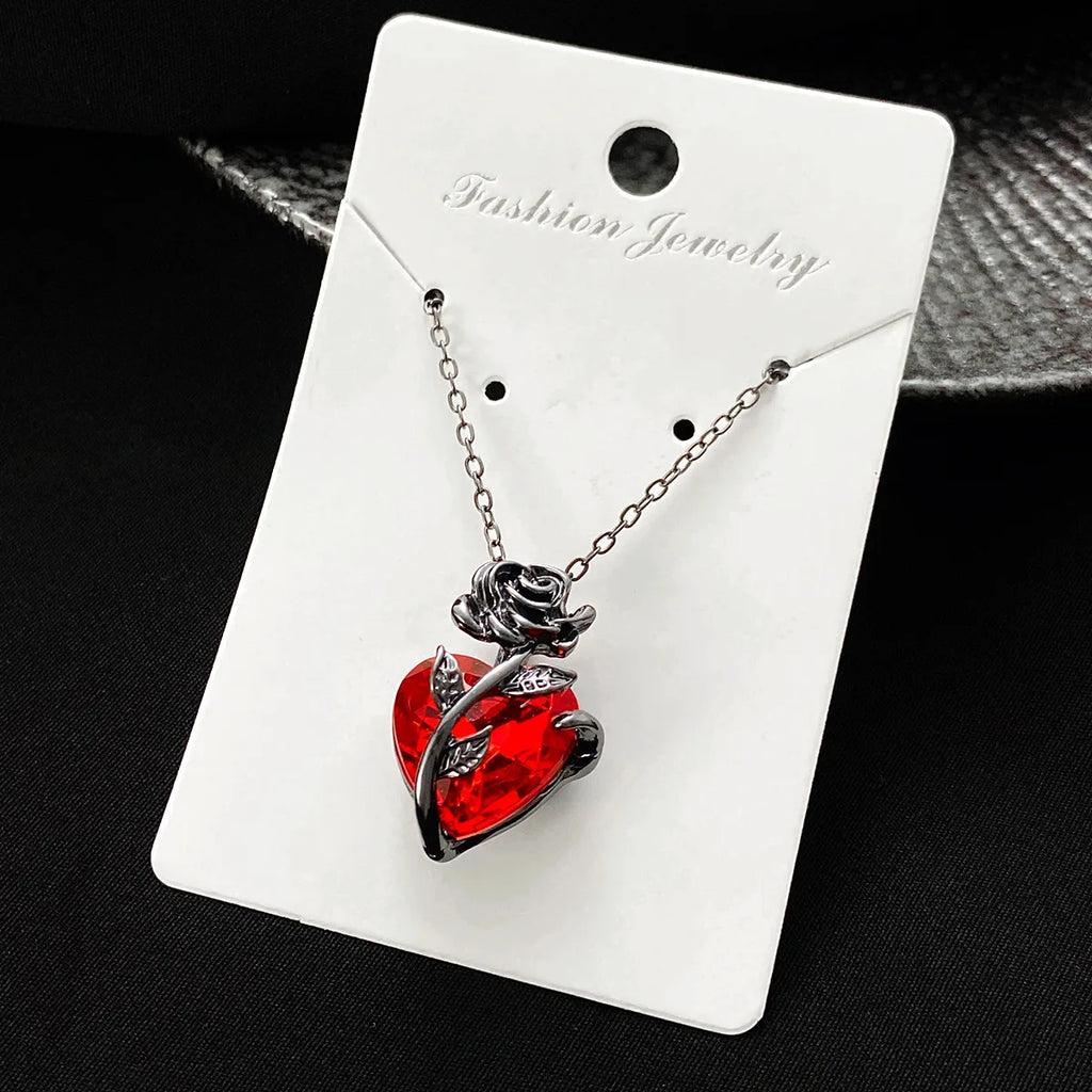 Gothic Rose Red Love Halskette Damen Y2K Grunge Schmuck Zierliche Silberfarbe Tonebloody Human Heart Anhänger Personalisierte Geschenke