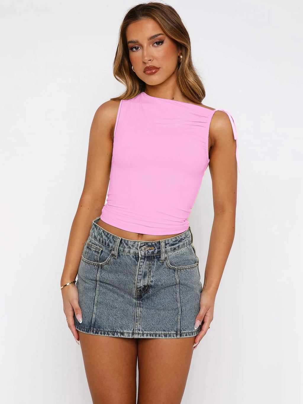 Dulzura Ärmelloses Skew Kragen Geraffte Spitze Up Bodycon Crop Top Sexy Elegante Casual Tank Party Club Streetwear Frühling Sommer