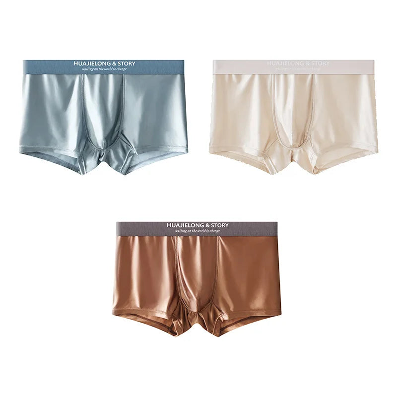 1/3Pcs Atmungsaktive Dünne Satin Seide Boxer Briefs Nahtlose Mittlere Taille Eis Seide Boxer Unterhose Glatte Unterwäsche für Männer Täglich