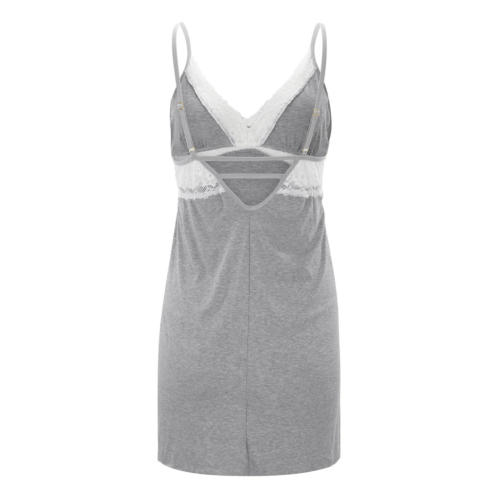Frauen weiche Baumwolle sexy Pyjama Schlinge ärmellose Nachtwäsche mit V-Ausschnitt voller Slip Spitzen besatz Nachtwäsche Nacht kleid Frauen пижама женская