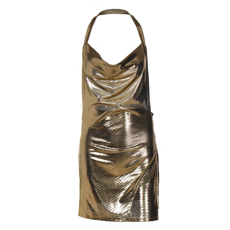 Sexy und modisches Damen-Kleid, elegant, kurz, mit hängendem Hals, rückenfrei, unten auf der Brust, Pailletten, Party-Mädchen-Tanzkleid