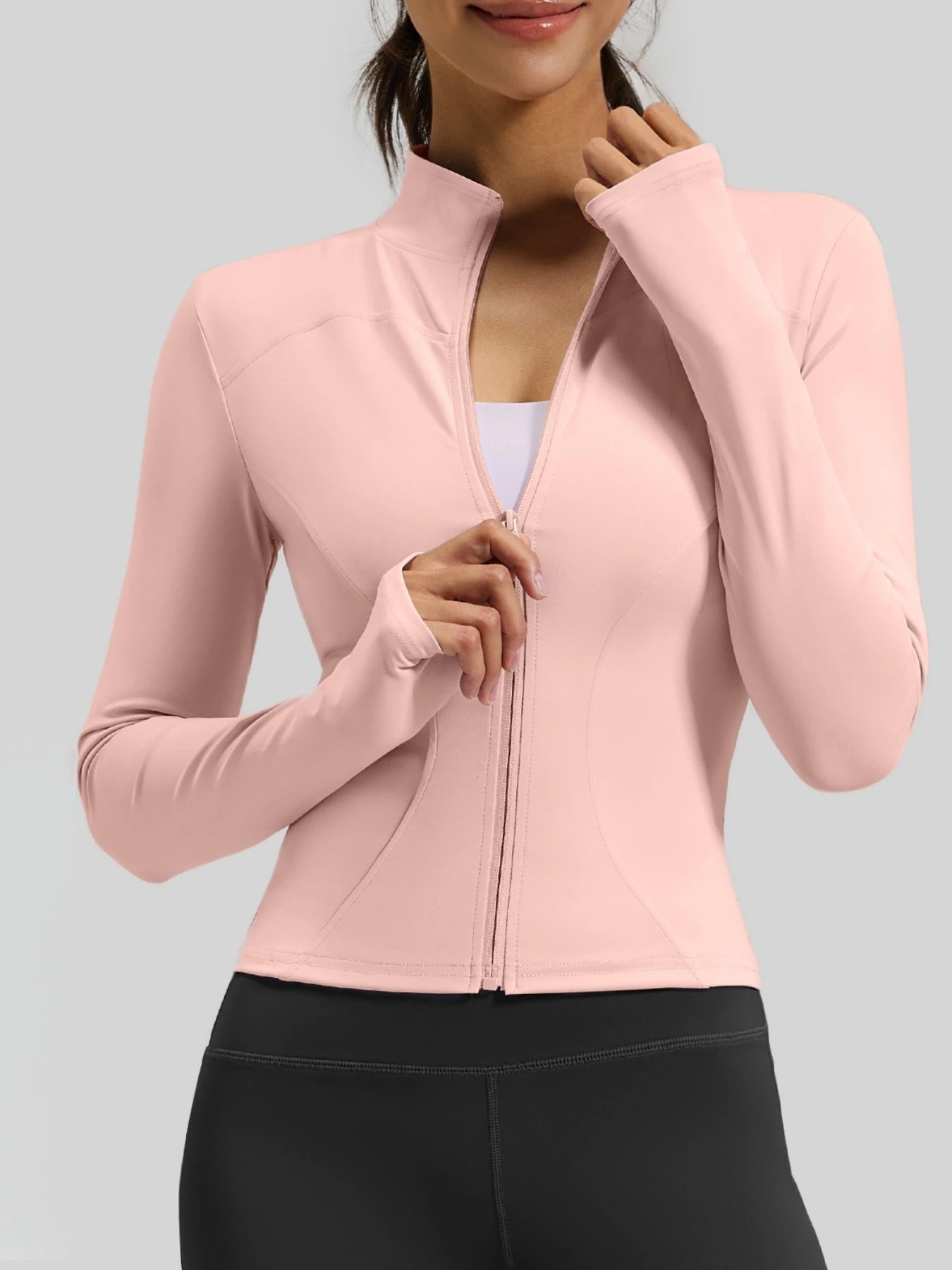 Women's Zip - Up Sports Jacket with Stand - Up Collar, Slim Fit for Workout & Yoga