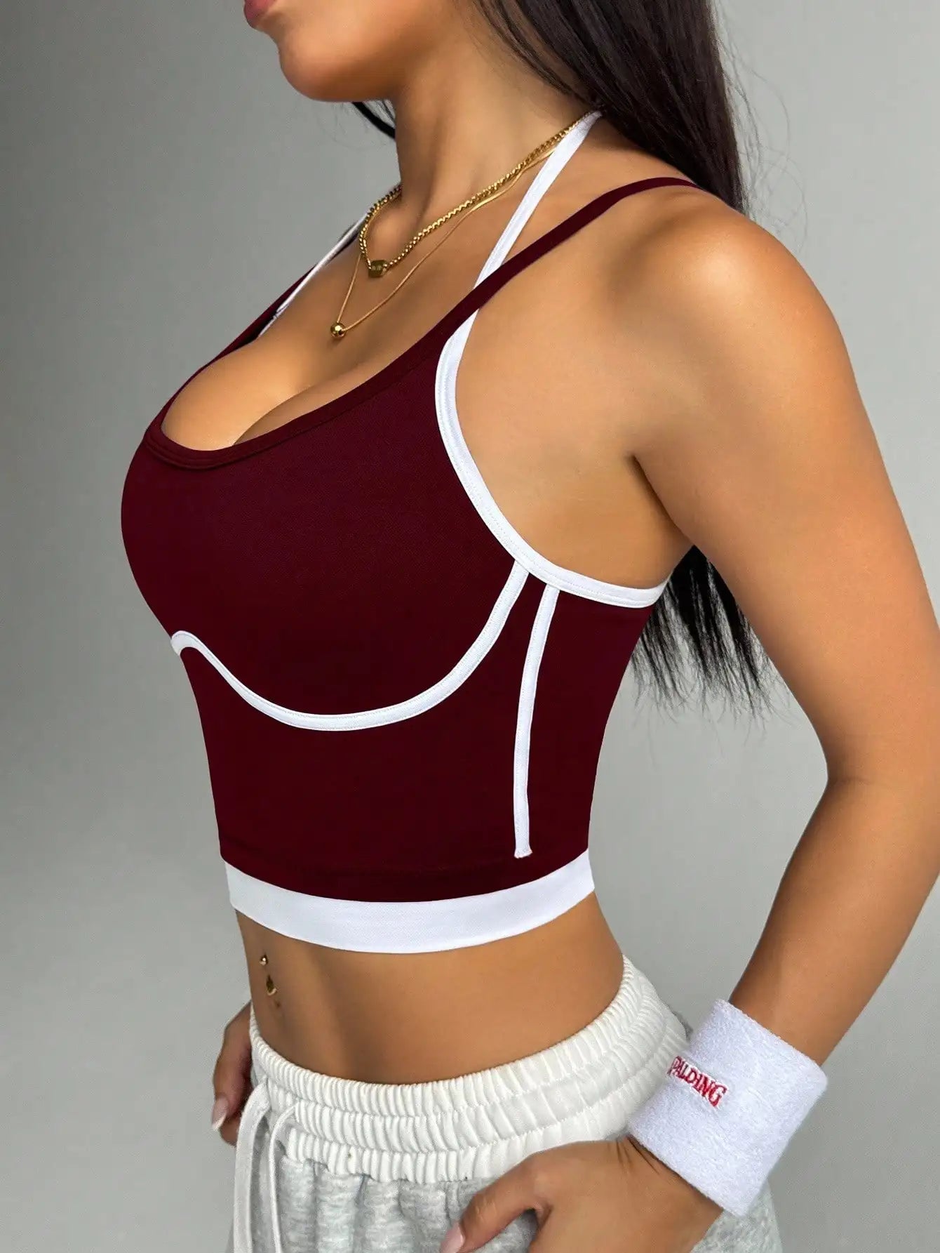 Farbblockierender, nicht aus Stahl gefertigter Ring, schöne Sportweste für Damen-Outdoor-Bekleidung, Fitness-Laufen, stoßdämpfende Raffung, s