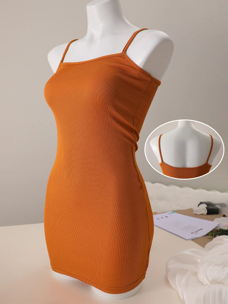 Sommerliches nahtloses Trägerkleid, ärmelloses Satin-Nachthemd, dehnbare Damen-Schlafkleidung mit Spaghettiträgern, lockere Freizeitkleidung für zu Hause