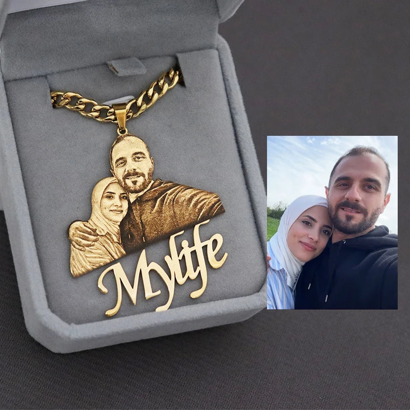 Personalisiertes Bild, Namensschild-Anhänger, individuelle Foto-Halskette, gravierte Porträt-Halskette, Weihnachtsgeschenk für Kinder, Schmuck, Familiengeschenke