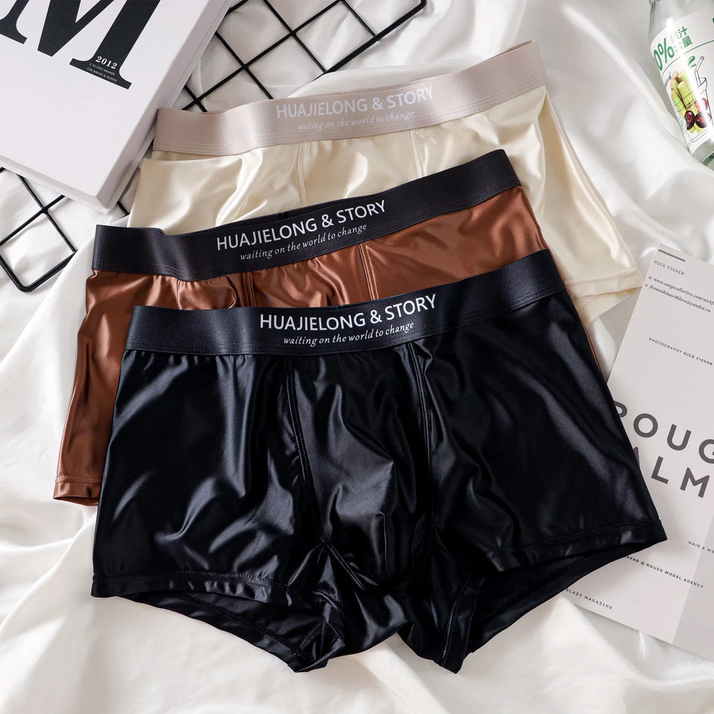 1/3Pcs Atmungsaktive Dünne Satin Seide Boxer Briefs Nahtlose Mittlere Taille Eis Seide Boxer Unterhose Glatte Unterwäsche für Männer Täglich