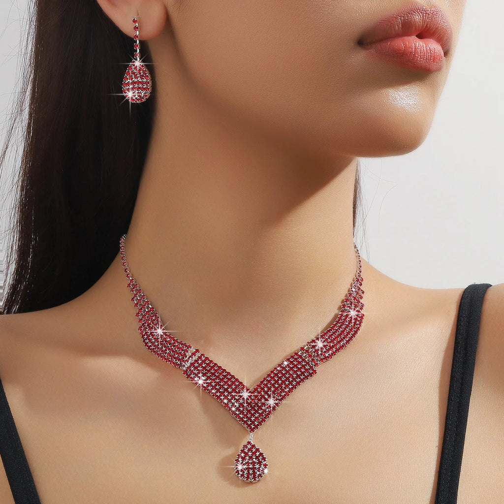 3 Stück modische Strasssteine, Wassertropfen, Halsketten, Ohrringe, Schmucksets, Damen-Hochzeitsaccessoires
