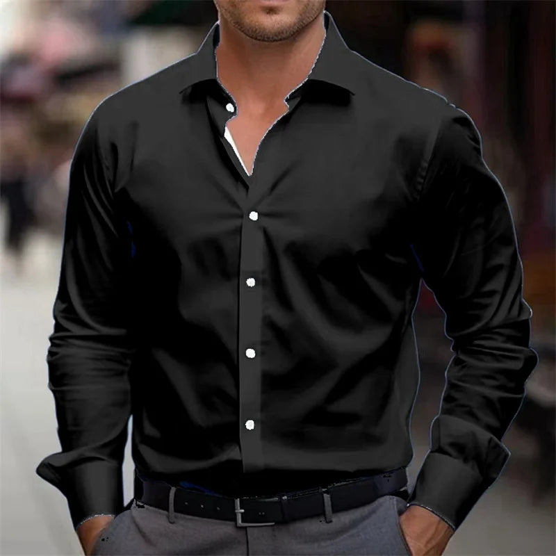 21-farbiges Herrenhemd, einfarbiges Hemd, langärmeliges Revershemd, einreihige Kleidung, Business, Büro, Mode, lässig, XS-6XL