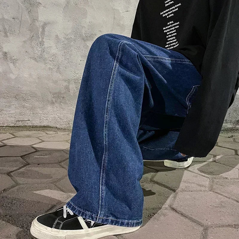 2025 neue Streetwear Lose Jeans Männer Koreanischen Stil, Mode, Lose Gerade Breite Bein Hosen Männer der Marke Kleidung Schwarz Licht blau