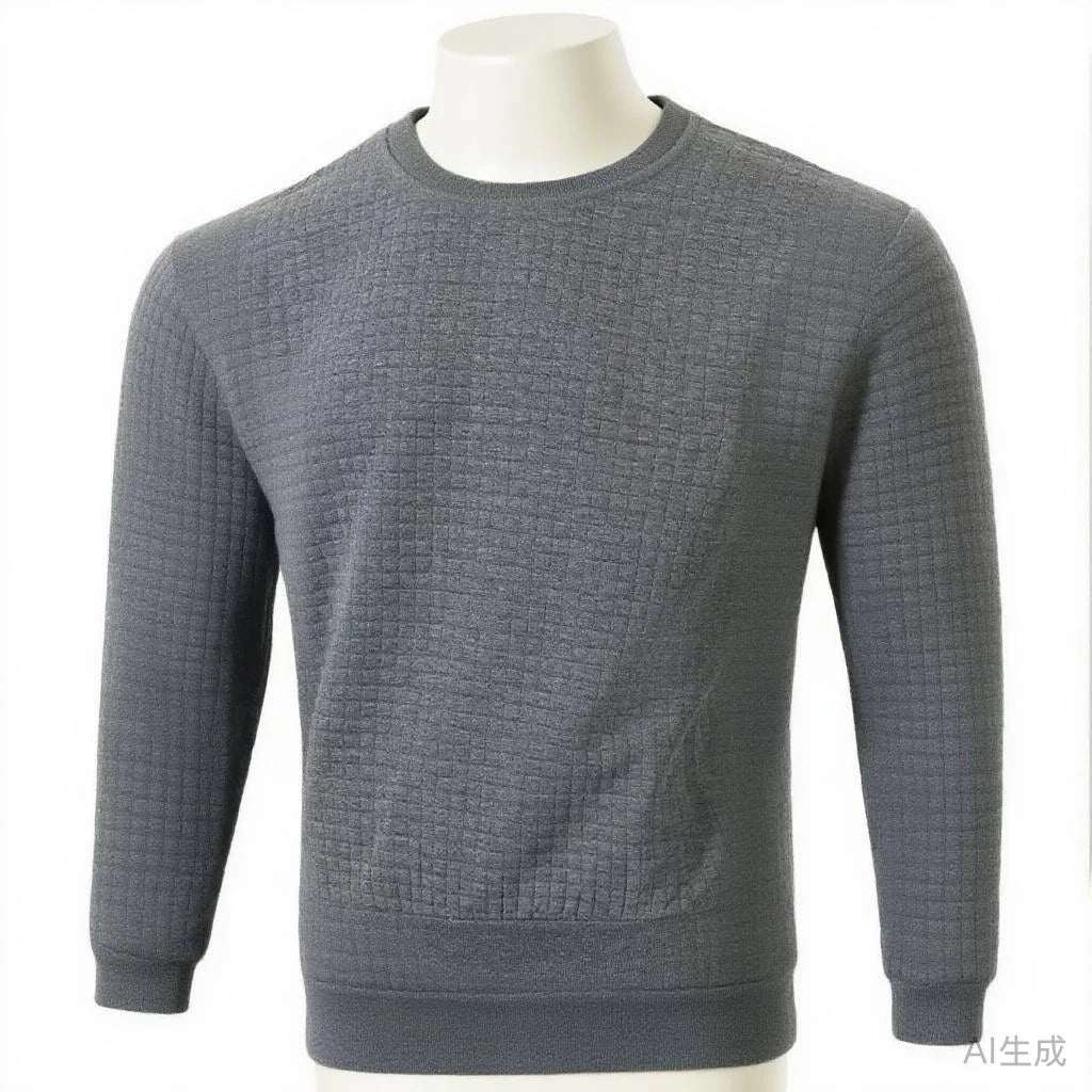 Autumn Men's Crew Neck Pullover Solid Color Casual Jacquard Check Sweatshirt Long Sleeve Warm Slim Sweaters Knitted Streetwear