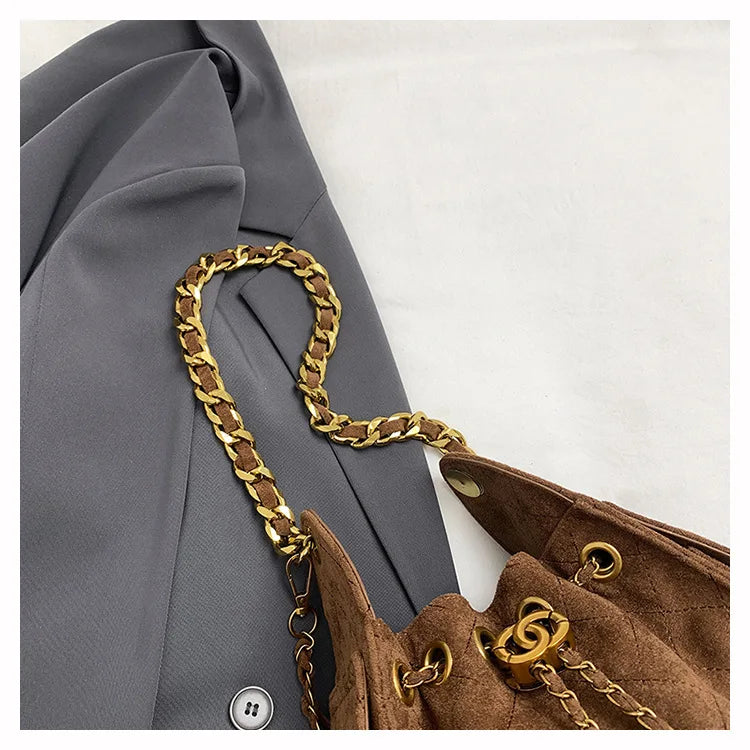 Trendy Geometric Chain Underarm Bag Women's Shoulder Bag Commuter Crossbody Bag Versatile PU Bucket Bag Autumn New Style