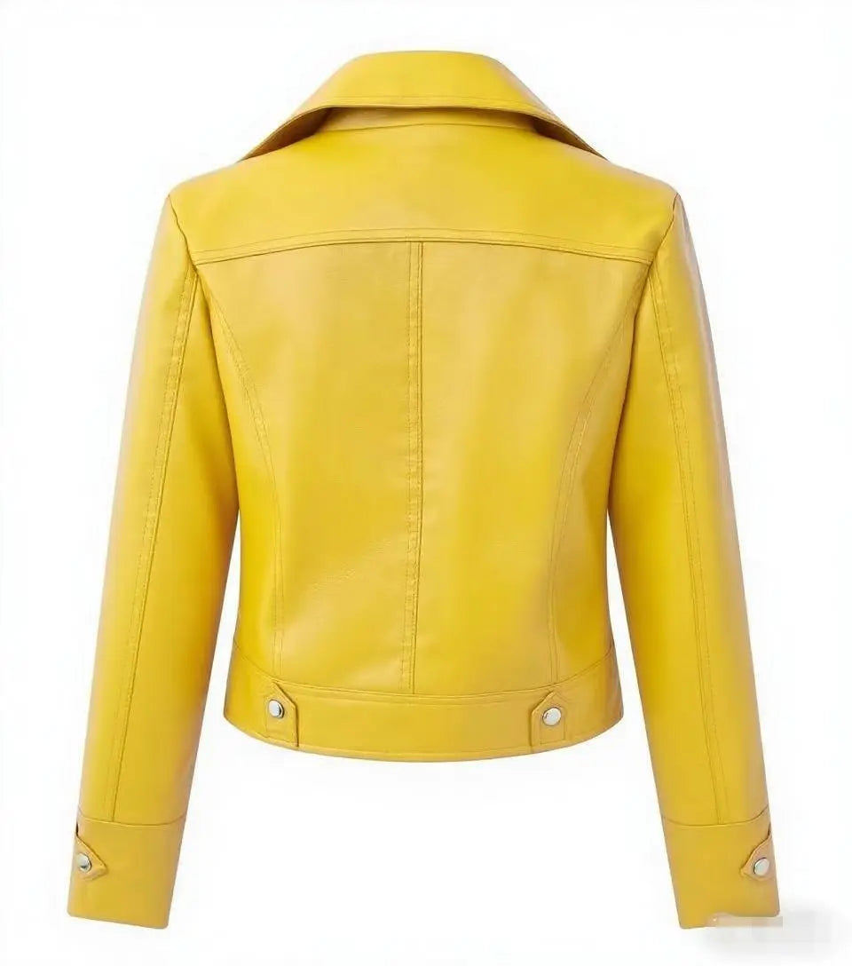 Modische rote PU-Lederjacke für Damen, kurzer Mantel, Stehkragen, Frühling und Herbst, dünner Stil, künstlerische Retro-Passform, lange Ärmel
