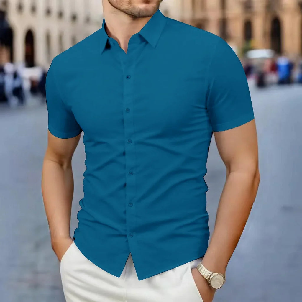 Neues Herren-Business-Casual-Hemd mit kurzen Ärmeln, einfarbig, für Sommermode, ohne Bügeln, bequemes und vielseitiges Oberteil